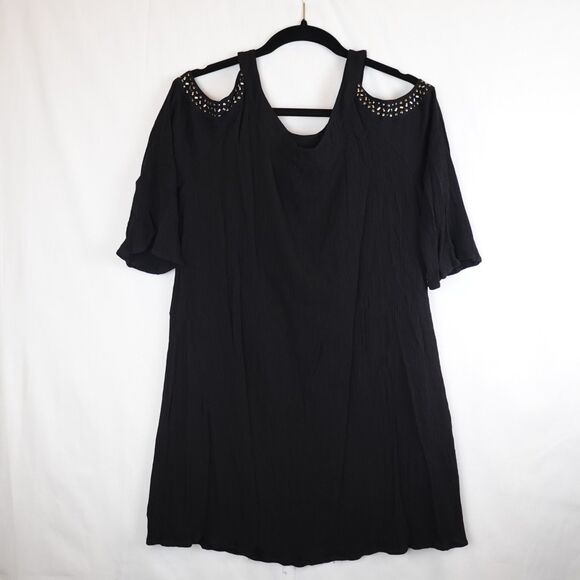 Cato EST. 1946 Blouse Women's Large Black Cold Shoulder Studded Keyhole Top - Picture 2 of 10